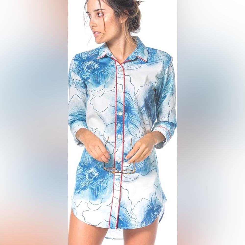 The Lazy Poet Blue and White Floral sleep shirt
